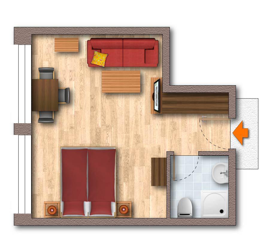 Großes Doppel-/Zweibettzimmer